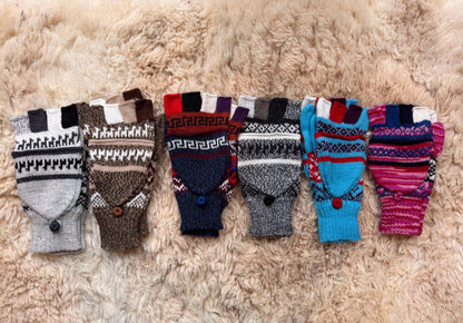 Sky Blue & Natural Marl Fair Isle Convertible Alpaca Mittens, photo 2