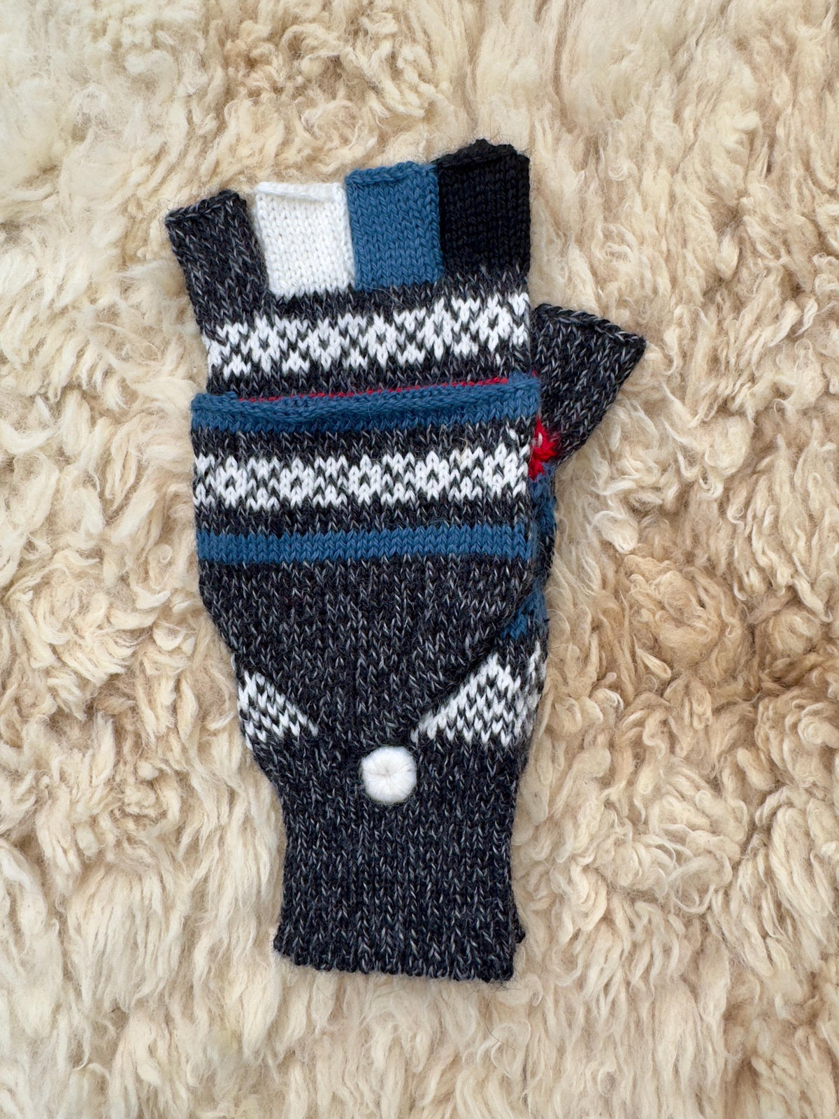 Navy & Blue Llama Half-Thumb Convertible Alpaca Mittens, photo 8
