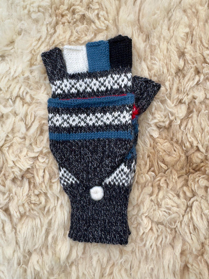 Navy & Blue Llama Half-Thumb Convertible Alpaca Mittens, photo 8