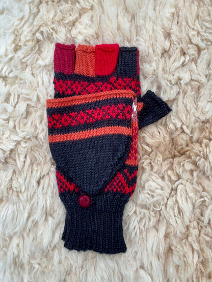Navy & Blue Llama Half-Thumb Convertible Alpaca Mittens, photo 6