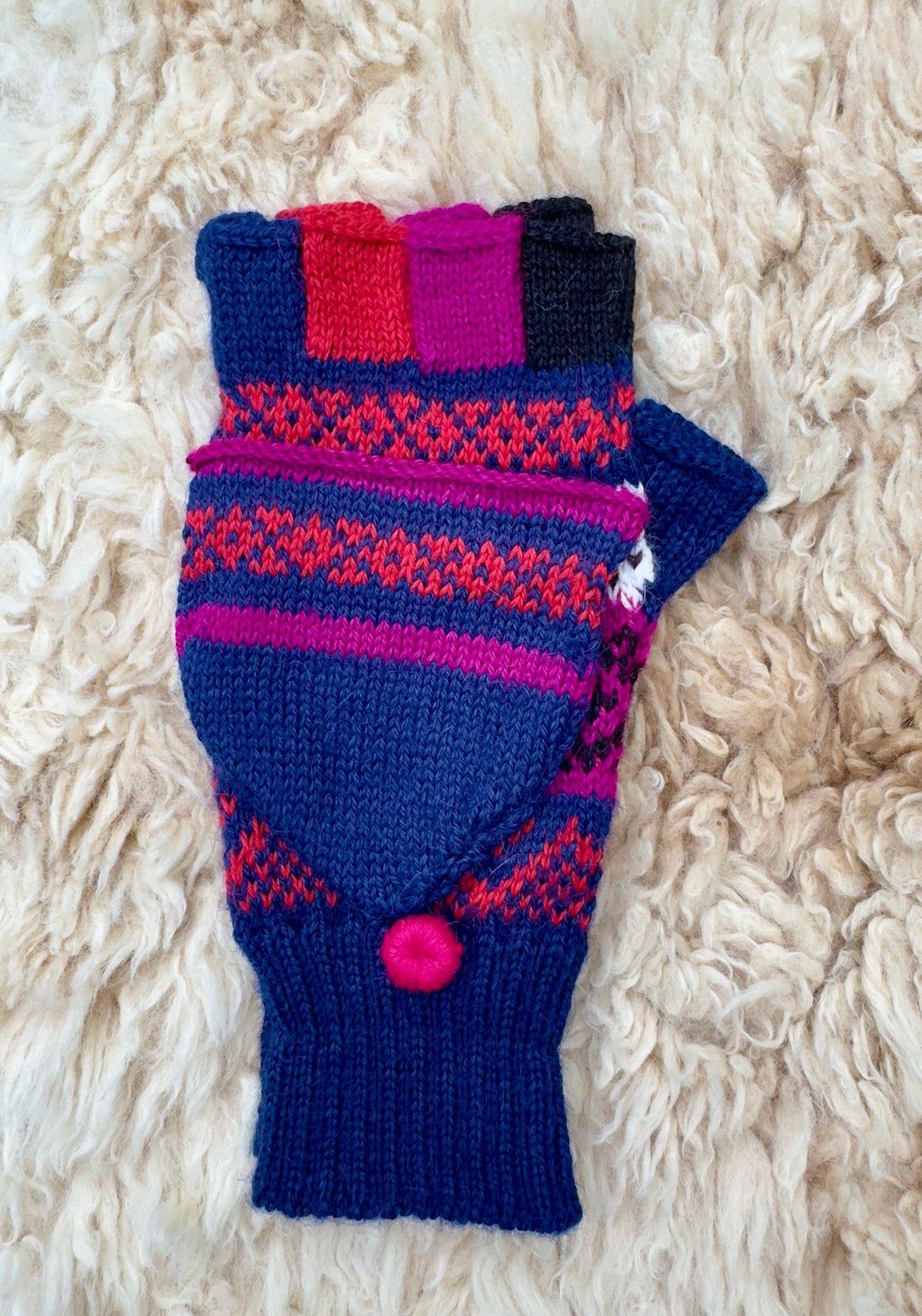 Navy & Blue Llama Half-Thumb Convertible Alpaca Mittens, photo 7