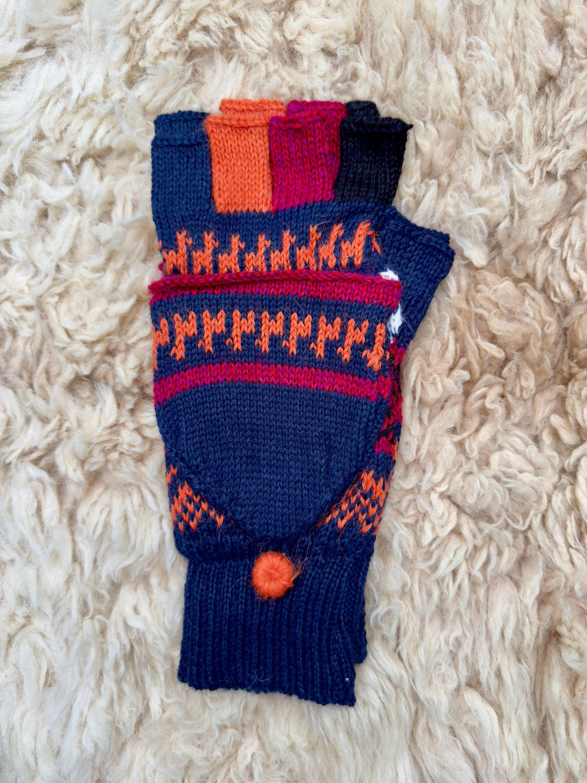 Navy & Blue Llama Half-Thumb Convertible Alpaca Mittens, photo 4