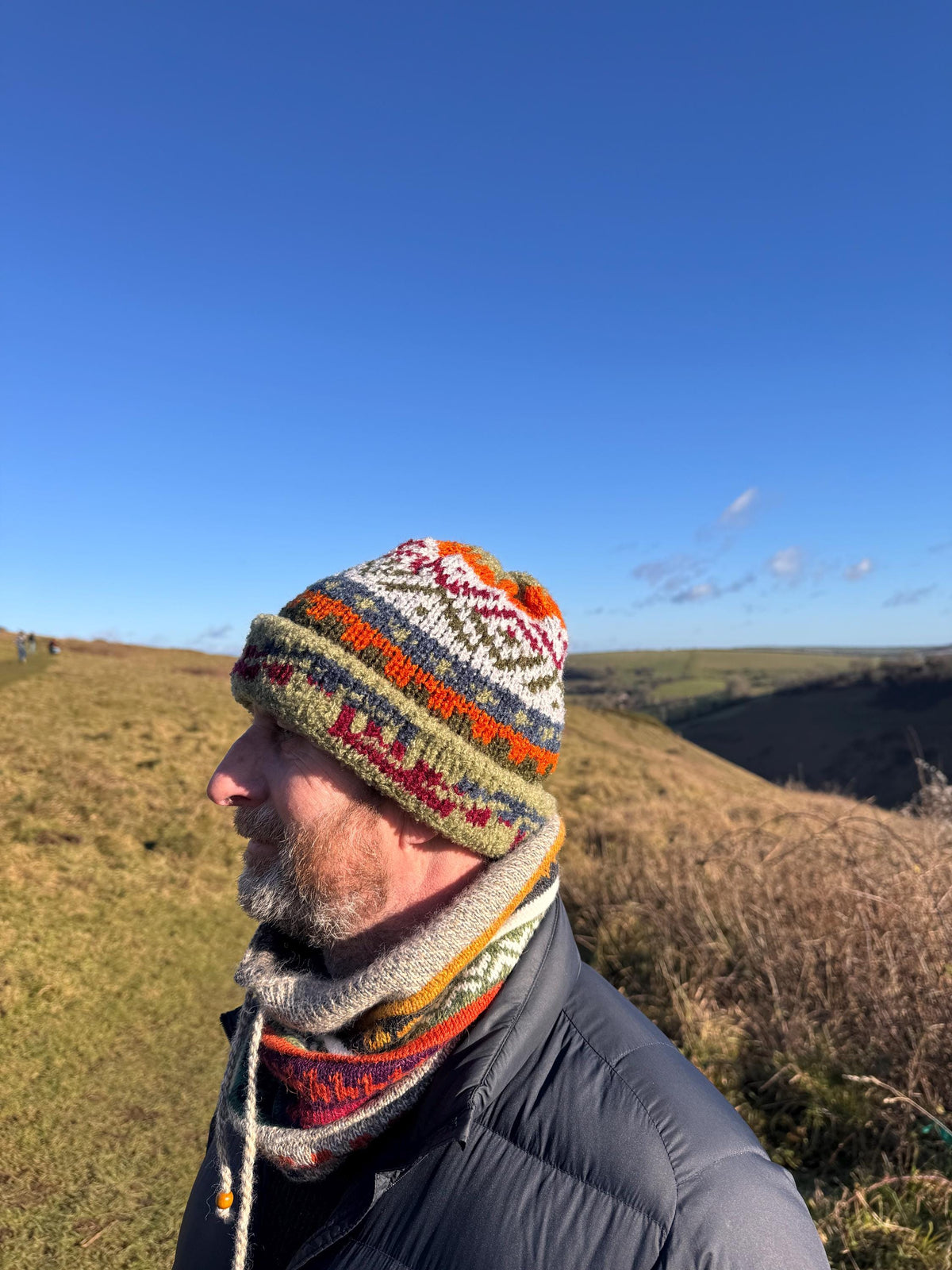 Sage Green & Lilac Fair Isle Alpaca Slouch Beanie, photo 2