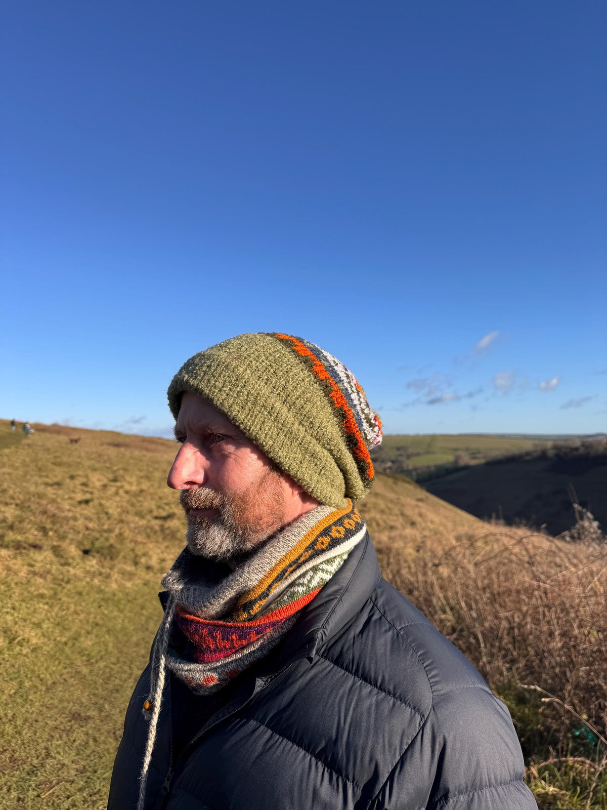 Sage Green & Lilac Fair Isle Alpaca Slouch Beanie, photo 4