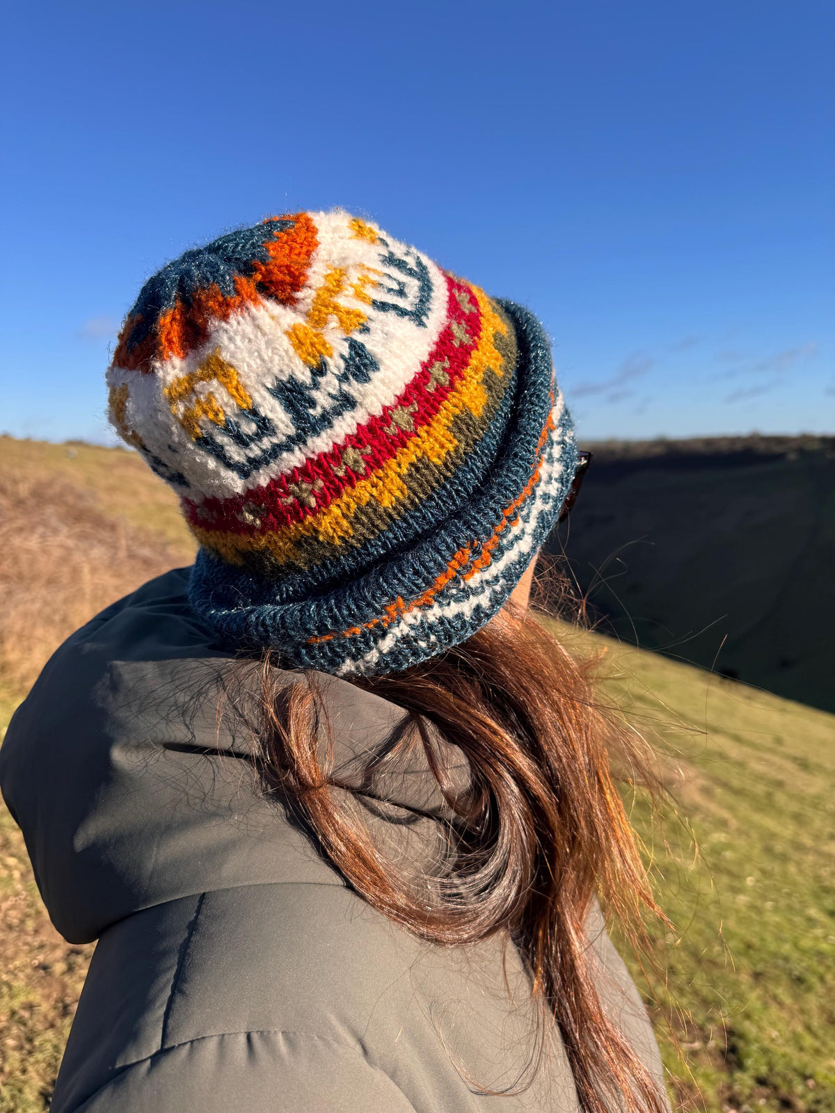 Sparkly Petrol Blue Fair Isle Alpaca Slouch Beanie, photo 3