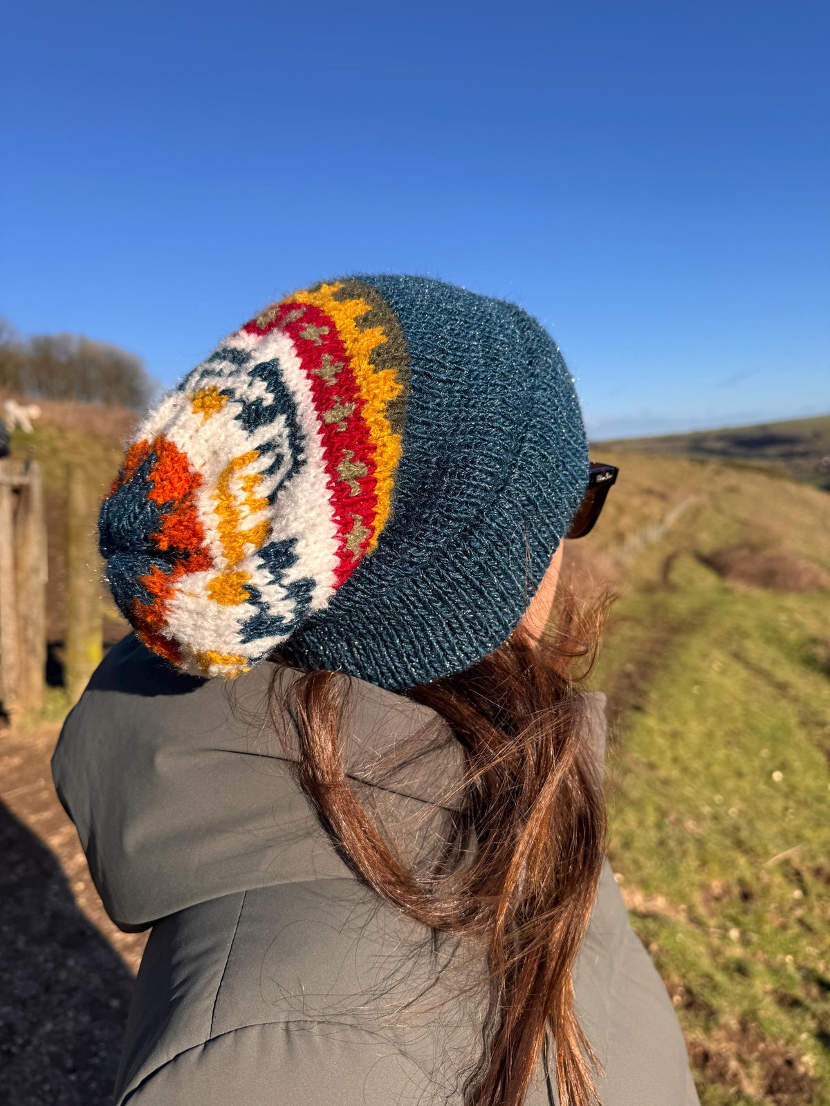 Sparkly Petrol Blue Fair Isle Alpaca Slouch Beanie, photo 2