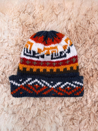 Sparkly Petrol Blue Fair Isle Alpaca Slouch Beanie
