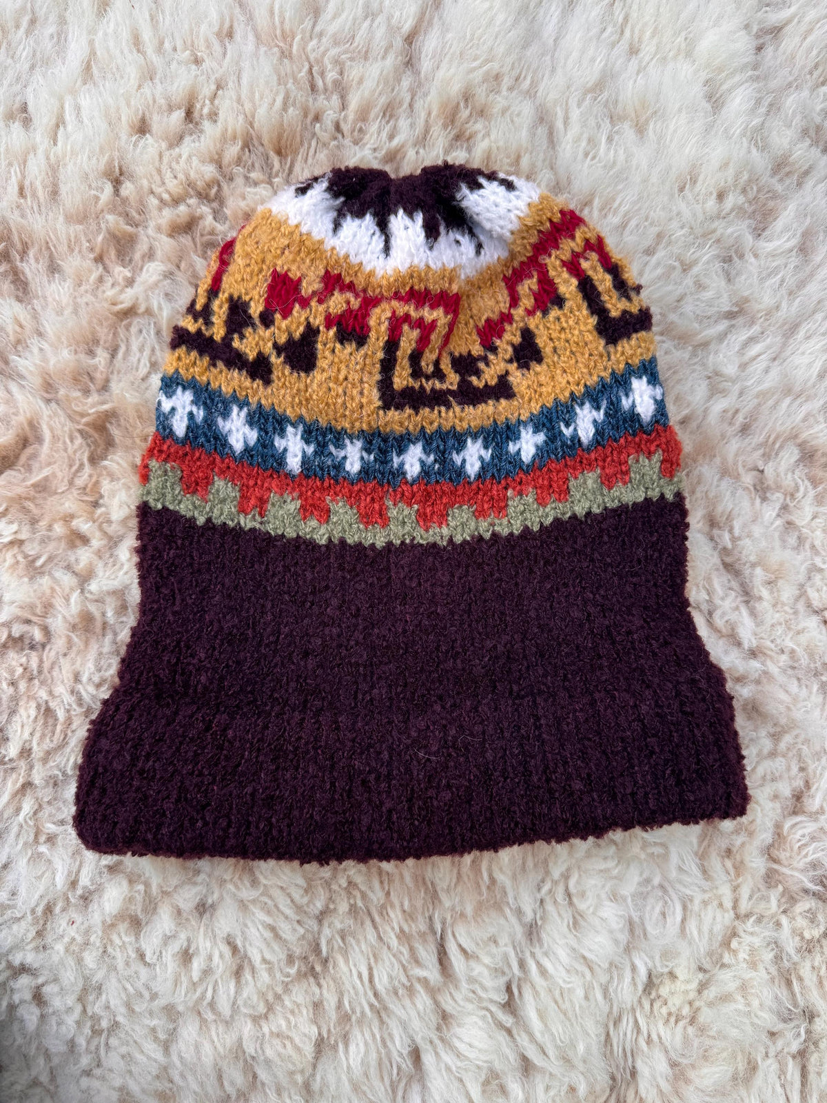 Burgundy Fair Isle Alpaca Slouch Beanie, photo 4
