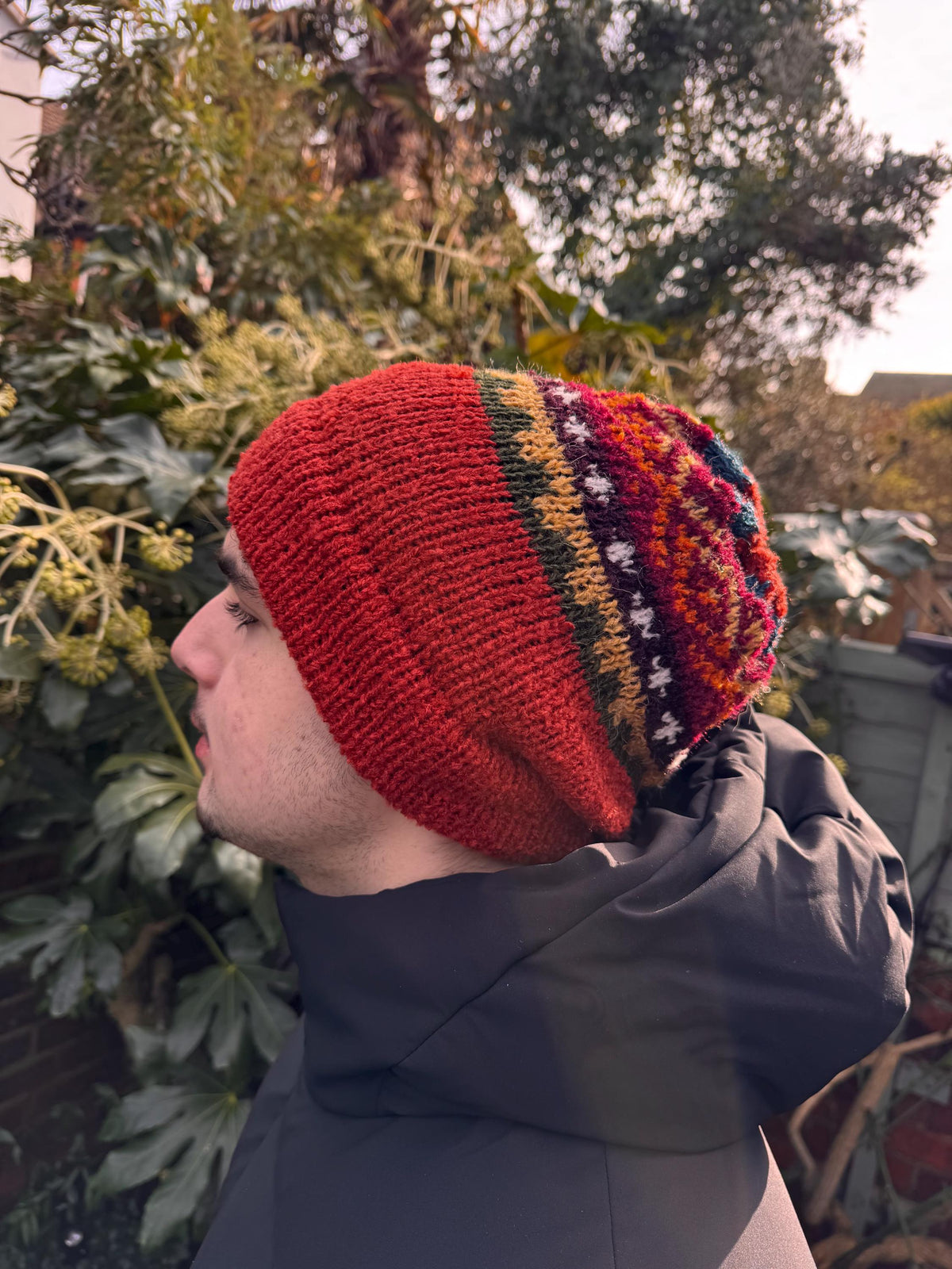 Terracotta Fair Isle Alpaca Slouch Beanie, photo 2