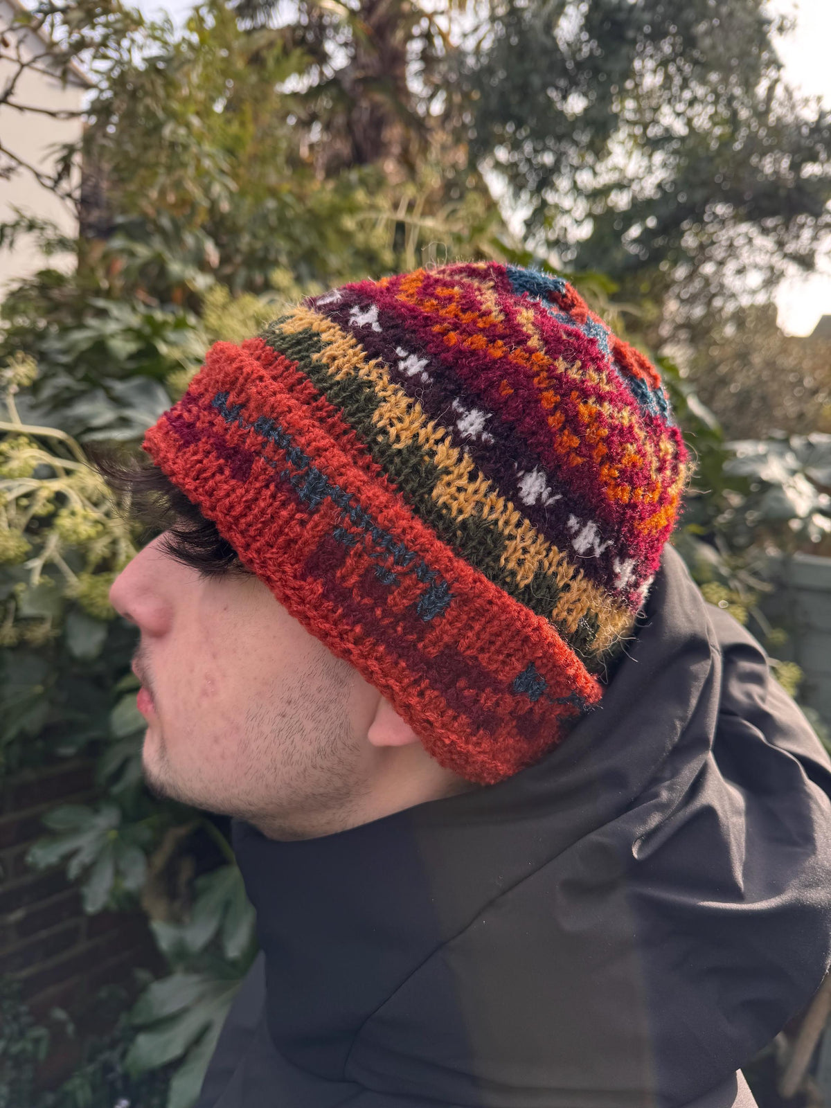 Terracotta Fair Isle Alpaca Slouch Beanie, photo 3