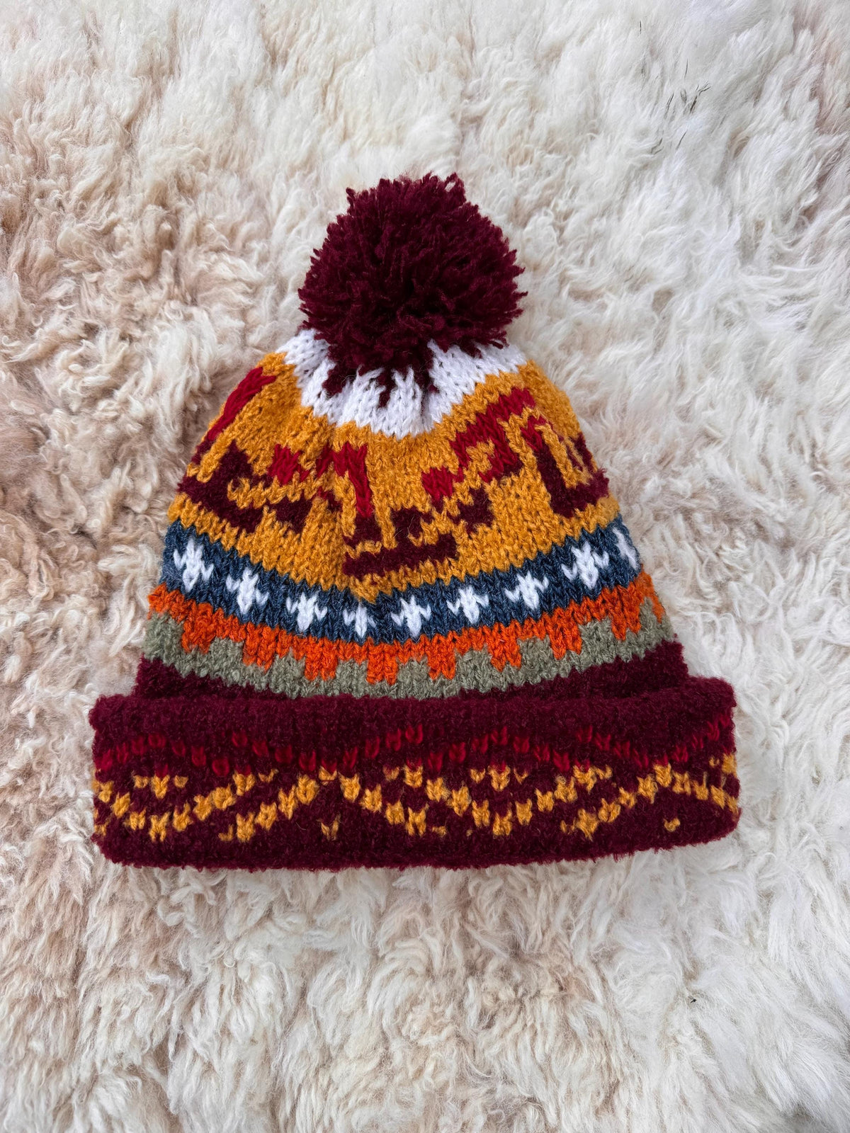 Burgundy Fair Isle Alpaca Bobble Hat, photo 3