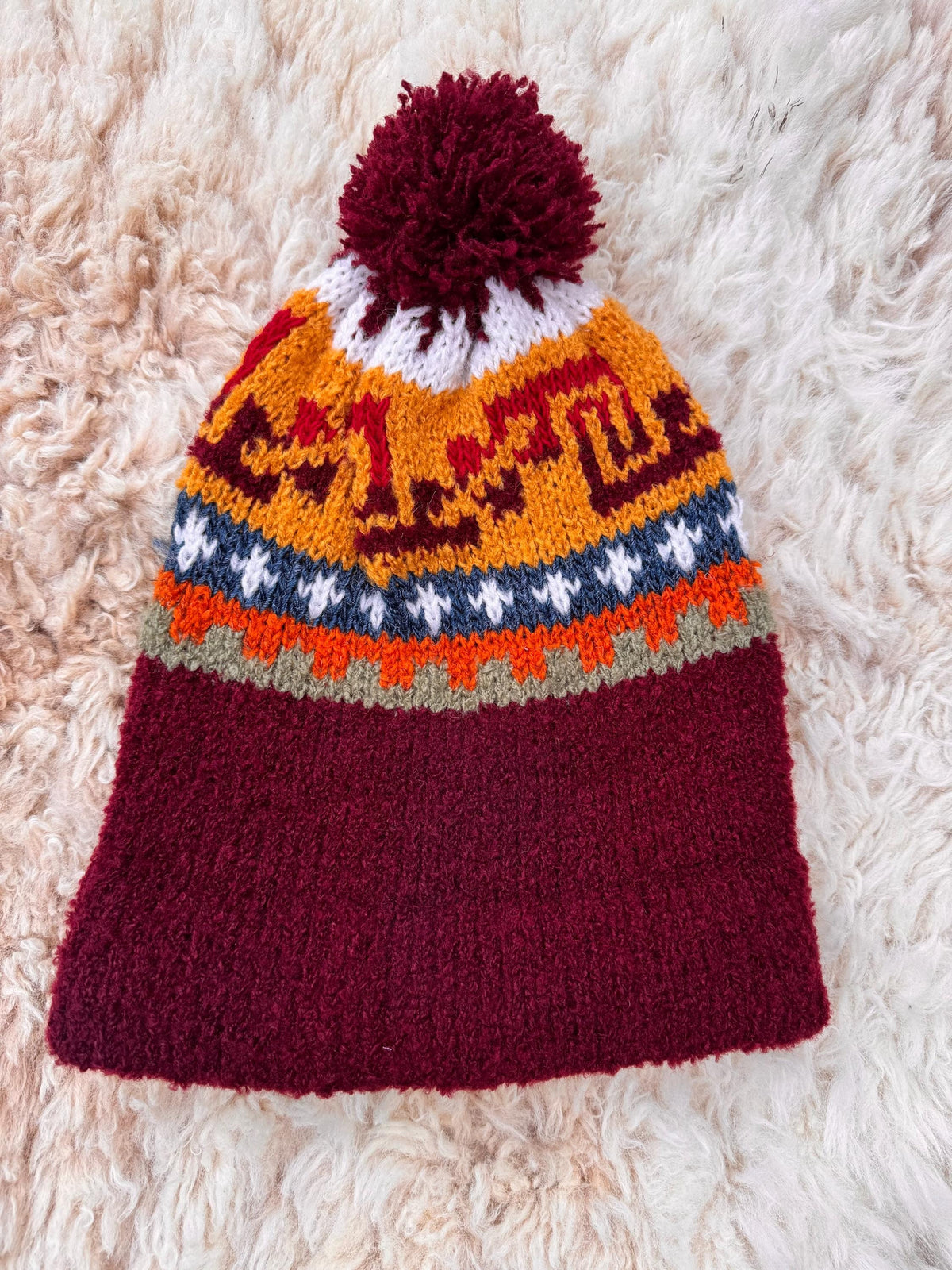 Burgundy Fair Isle Alpaca Bobble Hat, photo 4