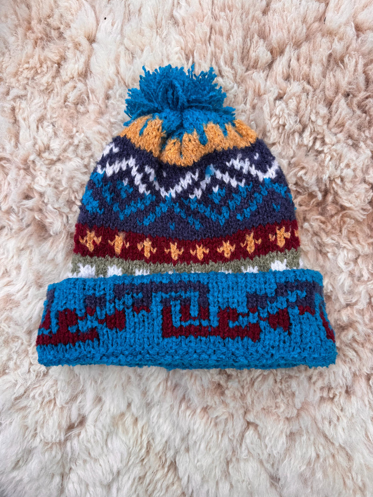 Turquoise Fair Isle Alpaca Bobble Hat