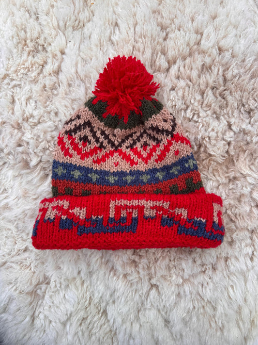 Red Fair Isle Alpaca Bobble Hat