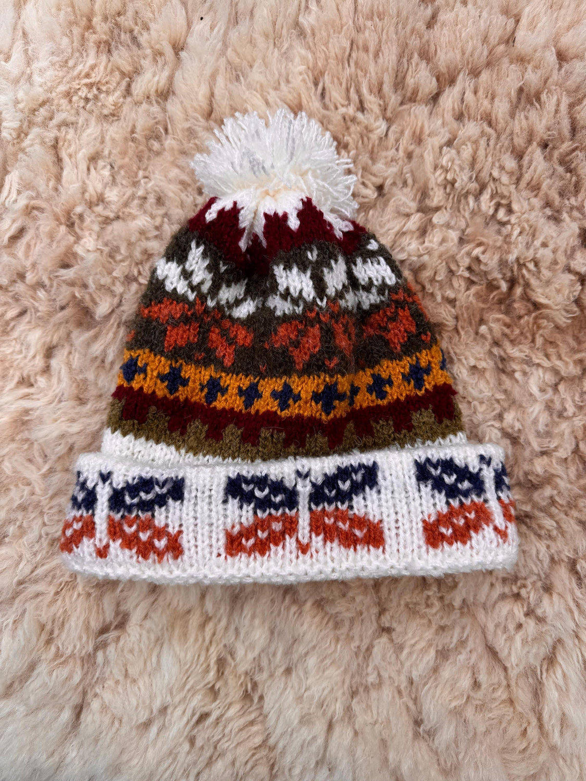 White Fair Isle Alpaca Bobble Hat, photo 4