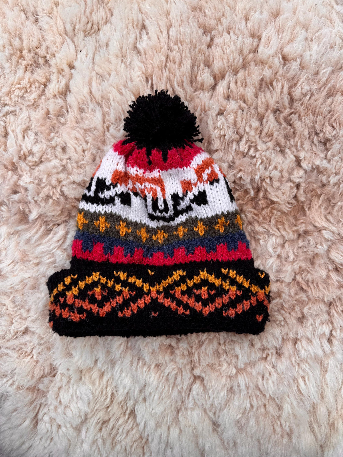 Black Fair Isle Alpaca Bobble Hat