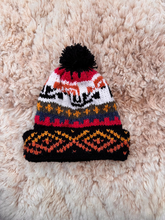 Black Fair Isle Alpaca Bobble Hat