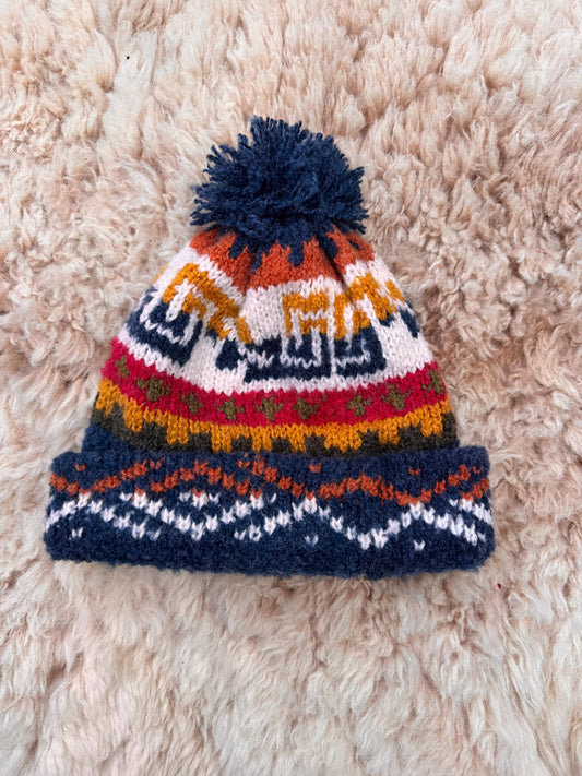 Navy Fair Isle Alpaca Bobble Hat