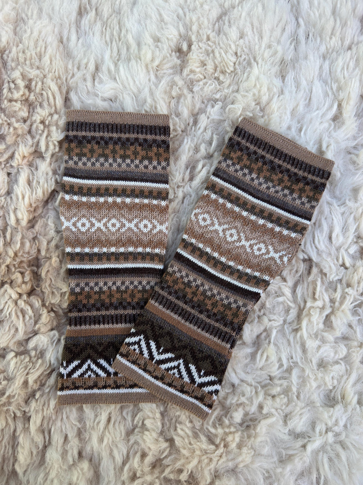 Mocha Brown Fair Isle Baby Alpaca Fingerless Gloves, photo 4
