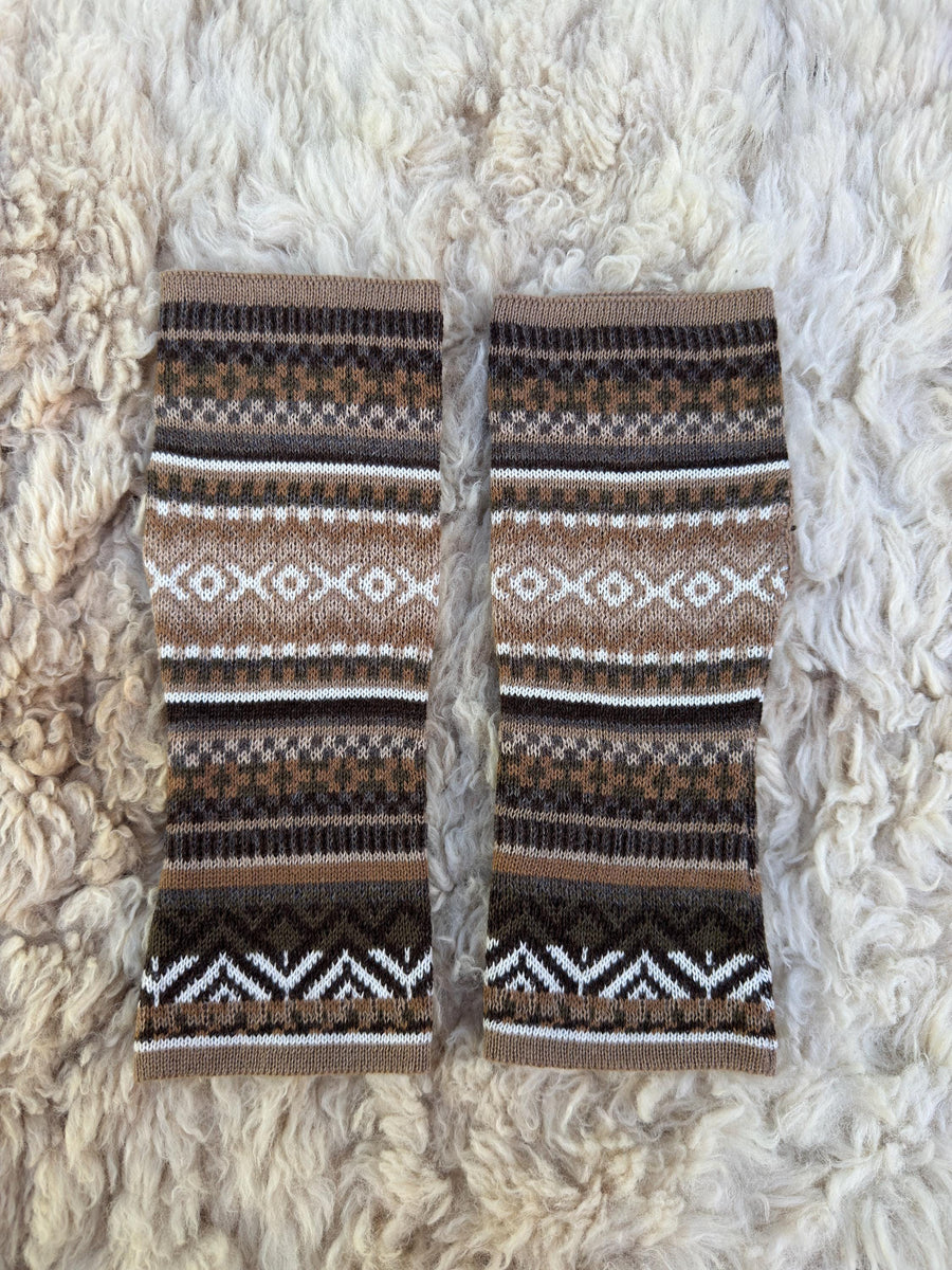 Mocha Brown Fair Isle Baby Alpaca Fingerless Gloves