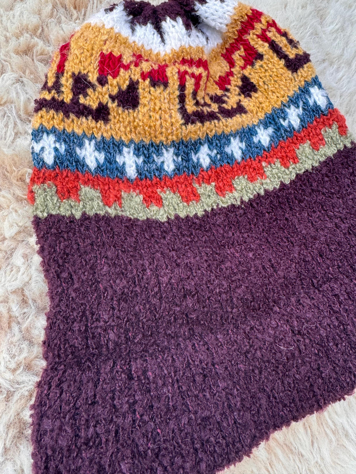 Burgundy Fair Isle Alpaca Slouch Beanie, photo 5