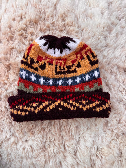 Burgundy Fair Isle Alpaca Slouch Beanie