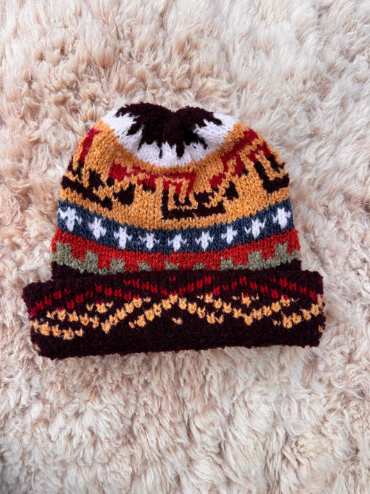 Burgundy Fair Isle Alpaca Slouch Beanie