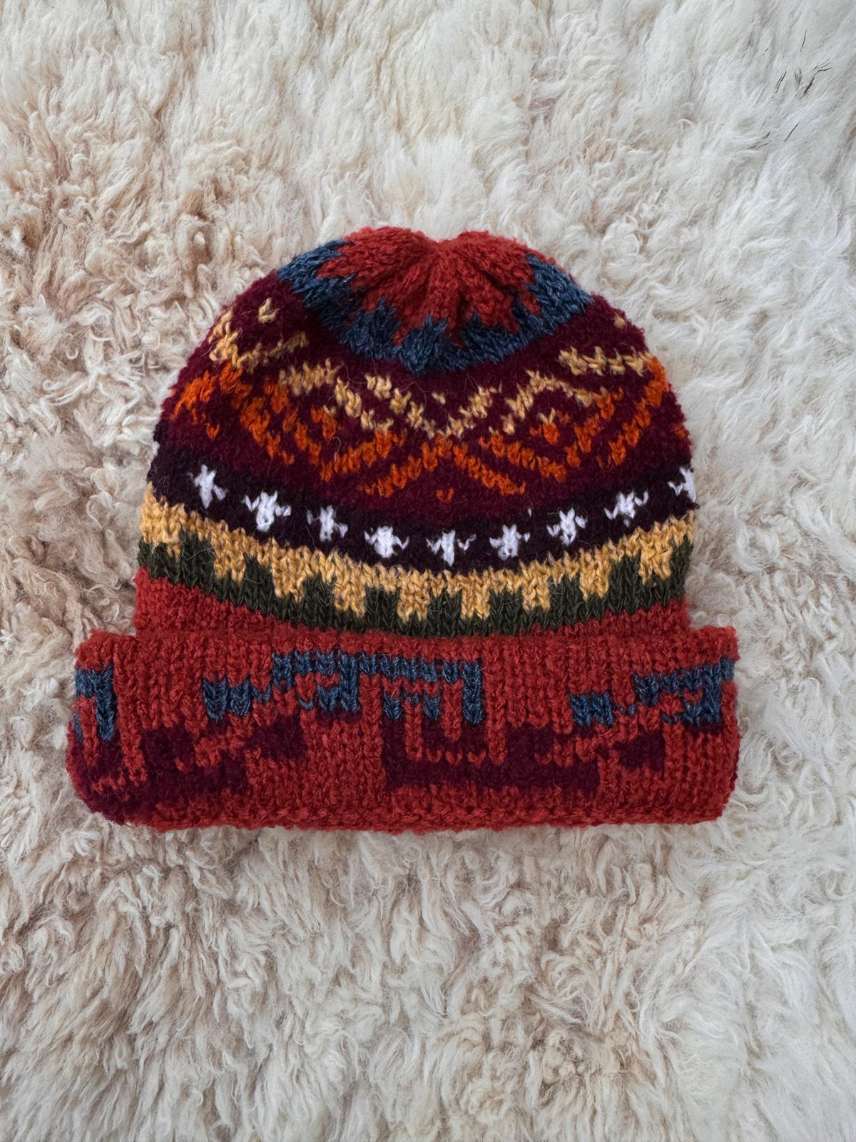 Terracotta Fair Isle Alpaca Slouch Beanie