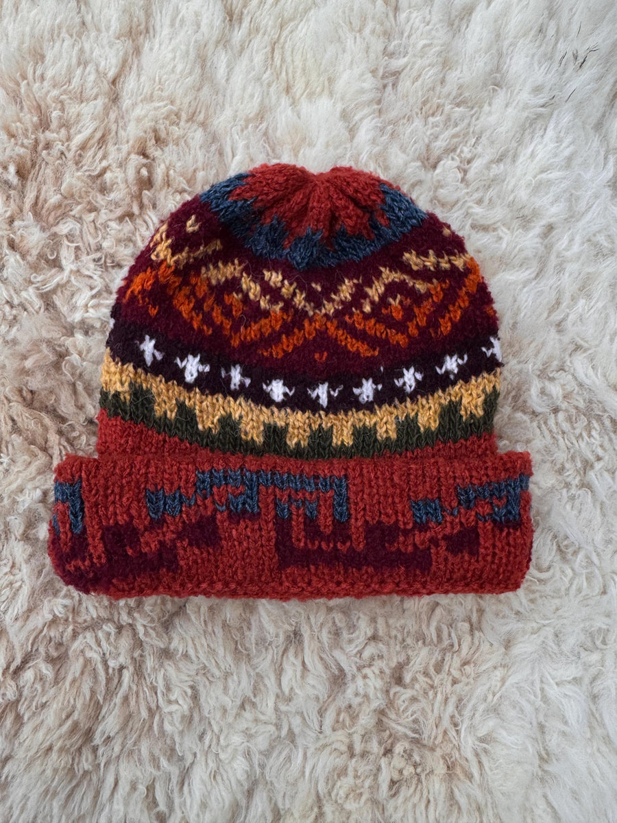 Terracotta Fair Isle Alpaca Slouch Beanie