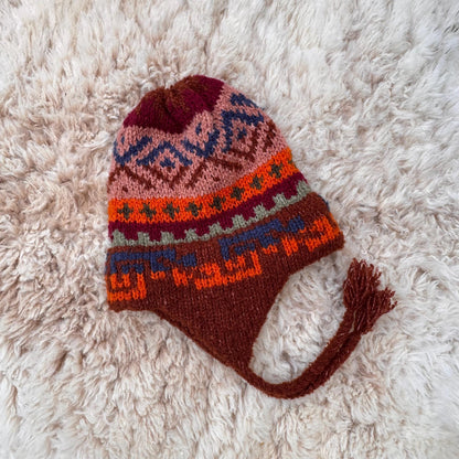 Rust Brown Peruvian Alpaca Chullo Hat with Ear Flaps, photo 3