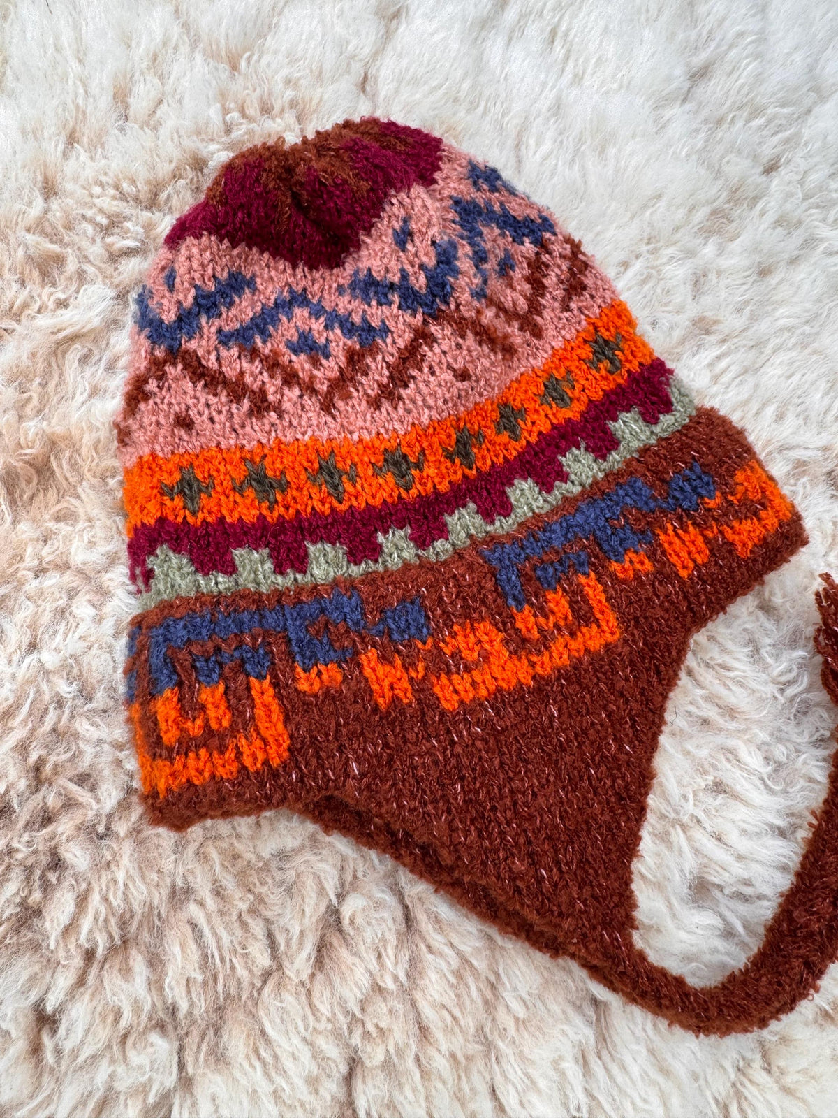 Rust Brown Peruvian Alpaca Chullo Hat with Ear Flaps, photo 4