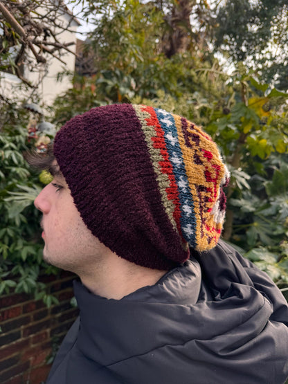 Burgundy Fair Isle Alpaca Slouch Beanie, photo 3