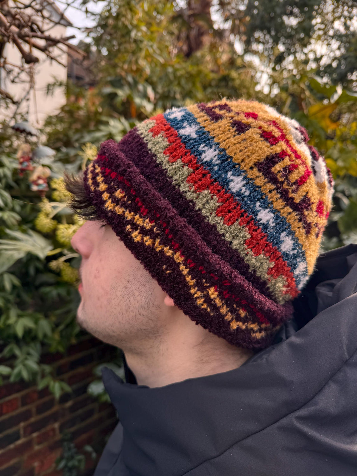 Burgundy Fair Isle Alpaca Slouch Beanie, photo 2