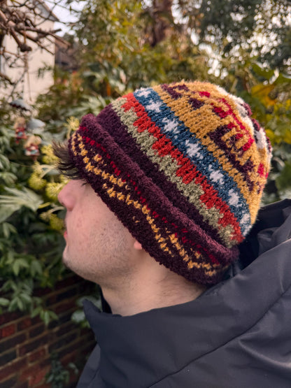 Burgundy Fair Isle Alpaca Slouch Beanie, photo 2