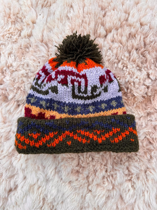 Forest Green & Lilac Fair Isle Alpaca Bobble Hat