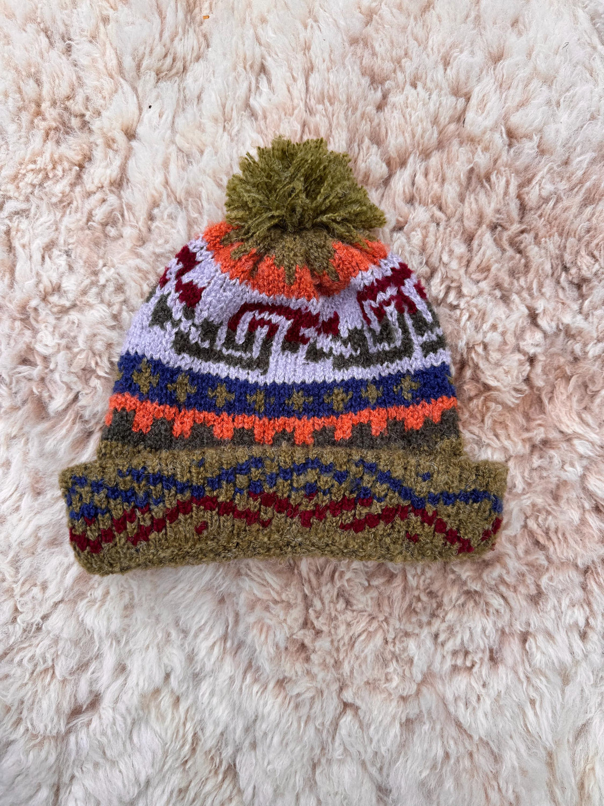 Olive & Lilac Fair Isle Alpaca Bobble Hat, photo 3