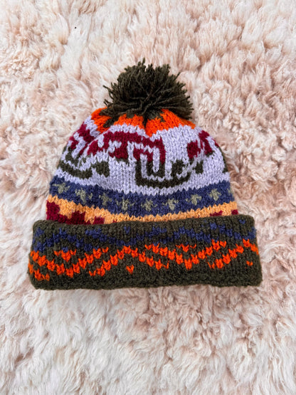 Forest Green & Lilac Fair Isle Alpaca Bobble Hat, photo 3