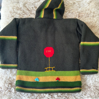 Forest Green Train Appliqué Kids Cardigan, photo 2
