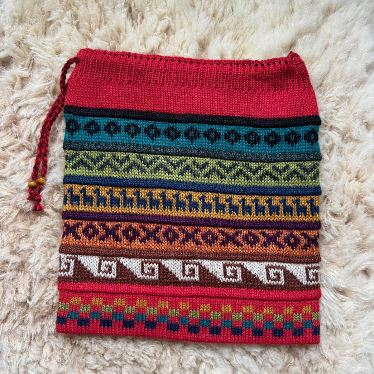 Red & Purple Reversible Alpaca Ski Snood & Slouch Hat