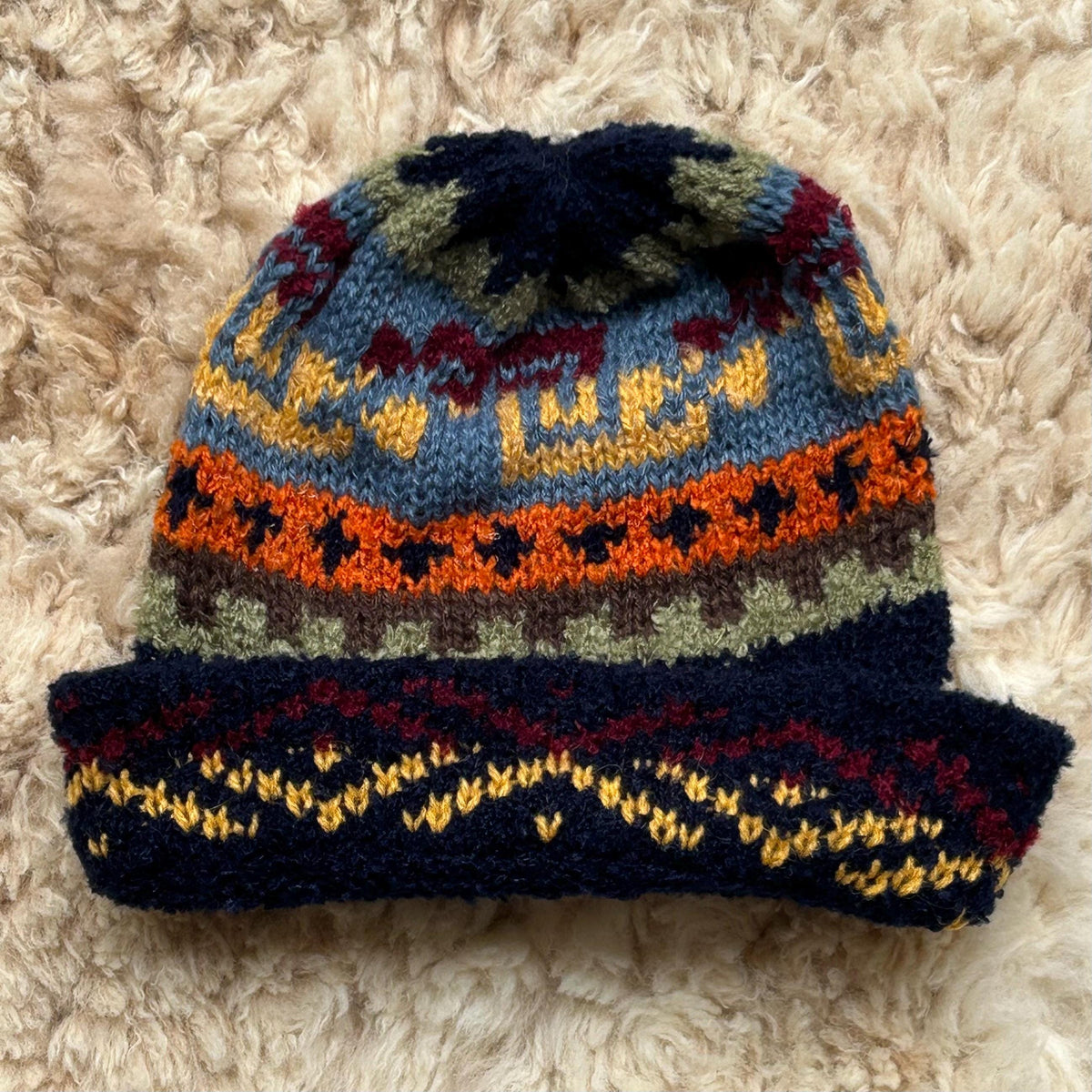 Navy Fair Isle Alpaca Slouch Beanie