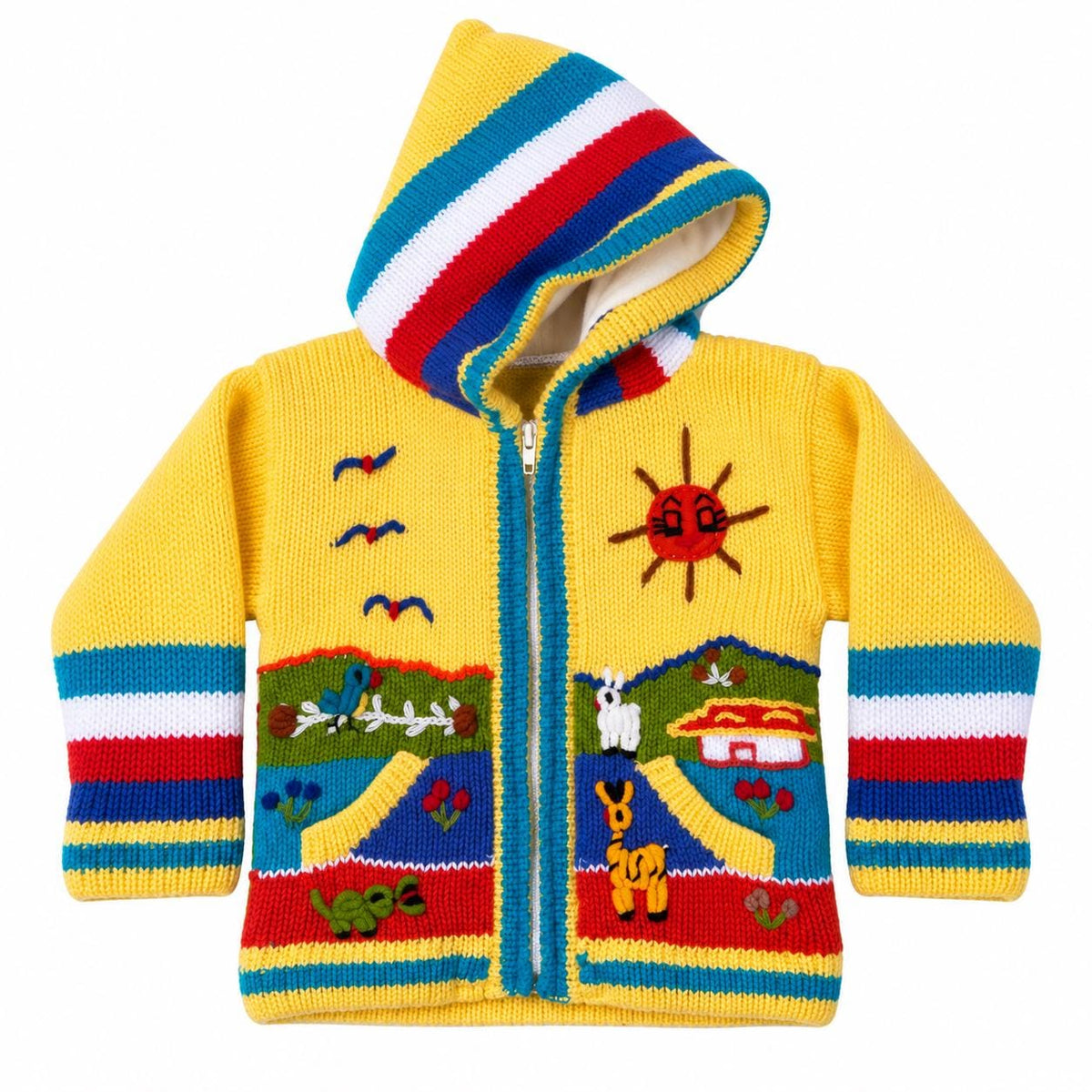 Sunshine Yellow Hand-Embroidered Fleece-Lined Kids Cardigan, photo 3