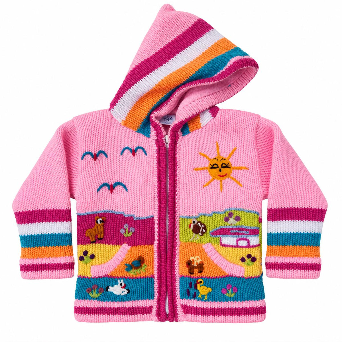 Candy Pink Hand-Embroidered Fleece-Lined Kids Cardigan, photo 7