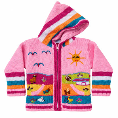 Candy Pink Hand-Embroidered Fleece-Lined Kids Cardigan, photo 7