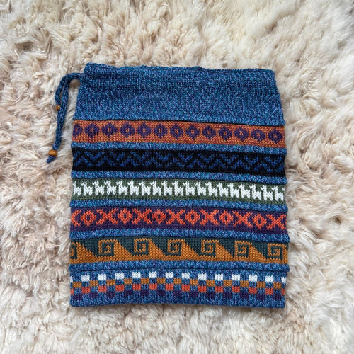 Blue Reversible Alpaca Ski Snood & Slouch Hat