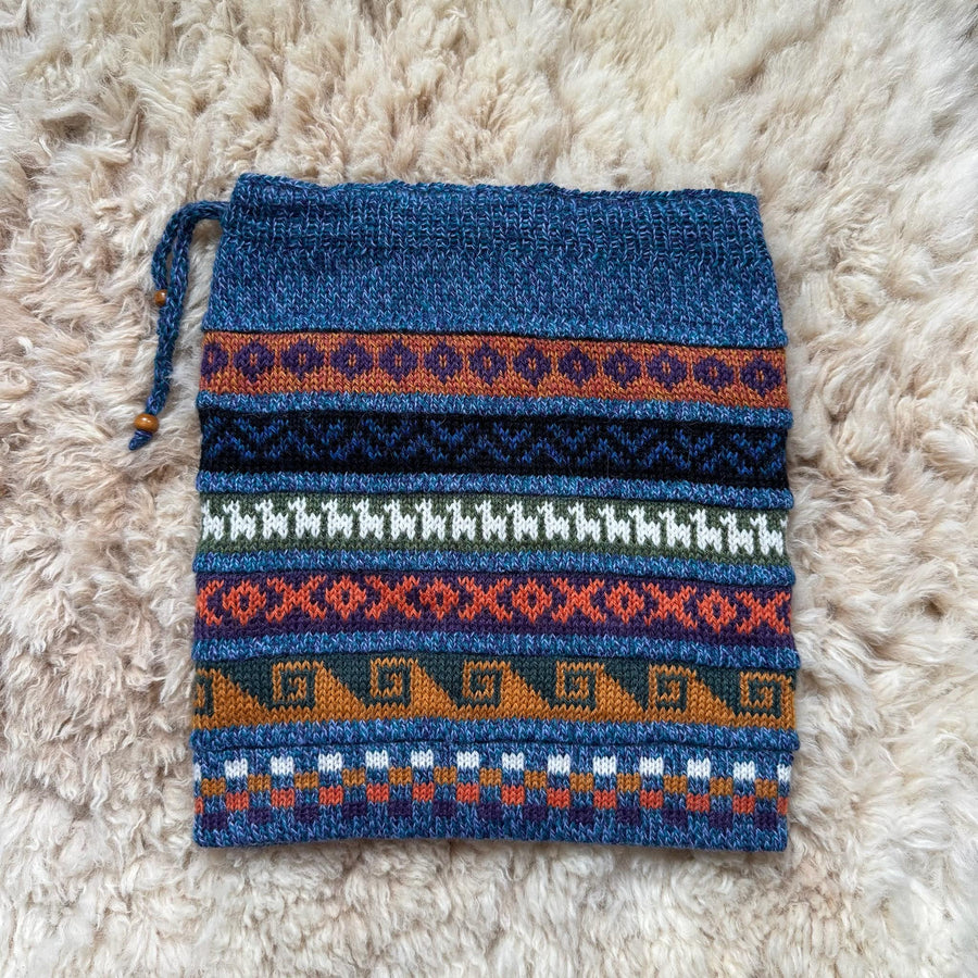 Blue Reversible Alpaca Ski Snood & Slouch Hat