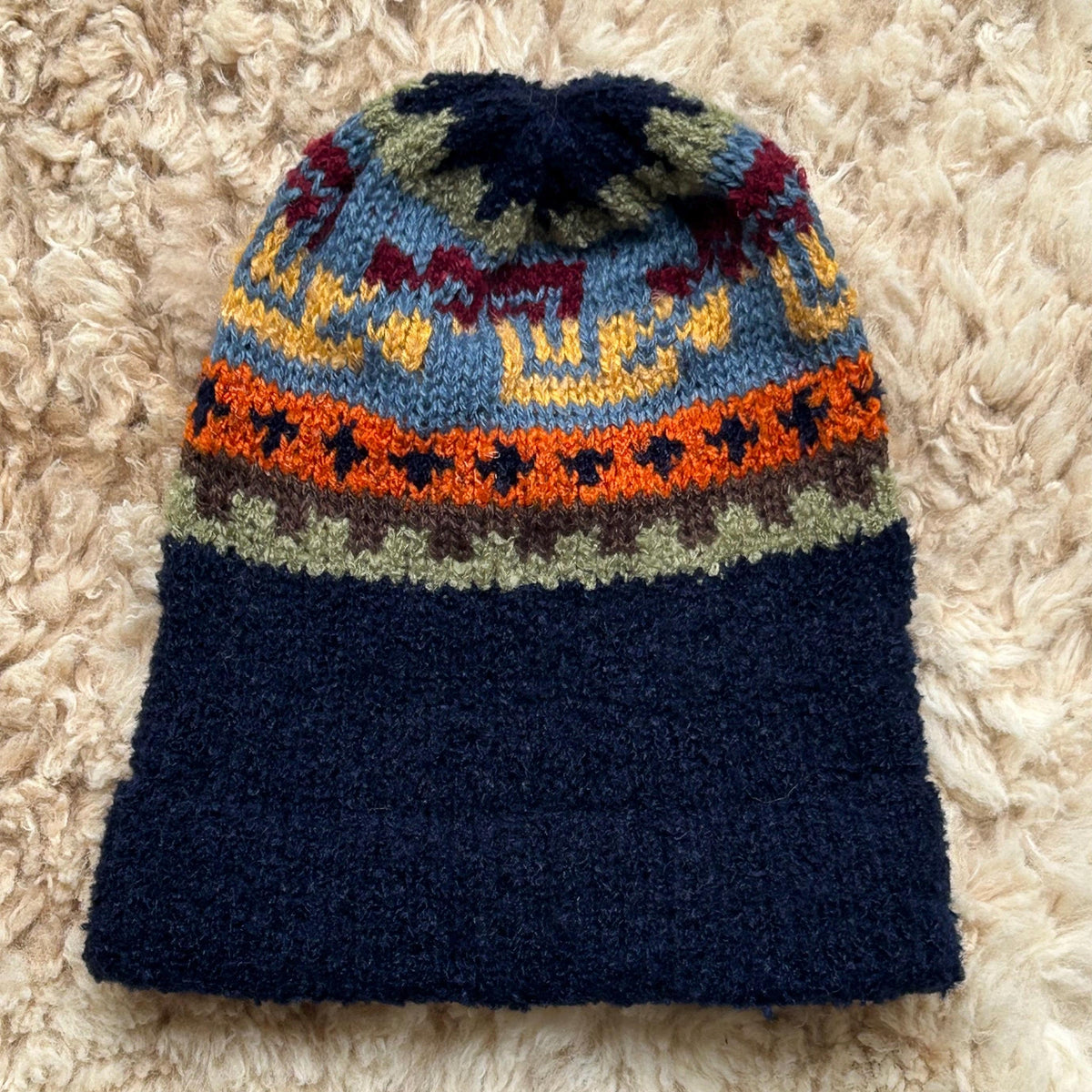 Navy Fair Isle Alpaca Slouch Beanie, photo 3