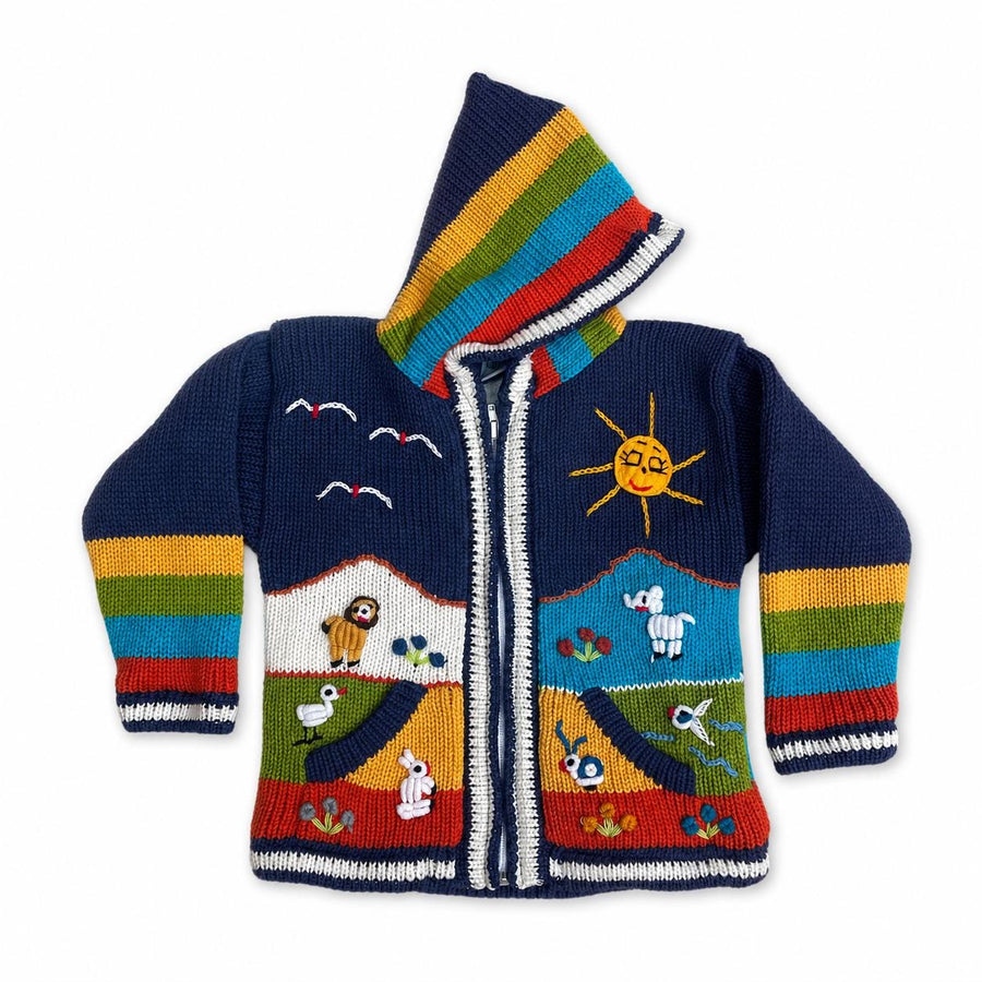 Navy Rainbow Hand-Embroidered Fleece-Lined Kids Cardigan, photo 3