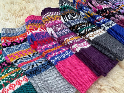 Alpaca Motif Fair Isle Fingerless Gloves
