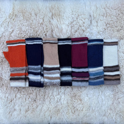 Cream Striped Cuff Baby Alpaca Fingerless Gloves, photo 8