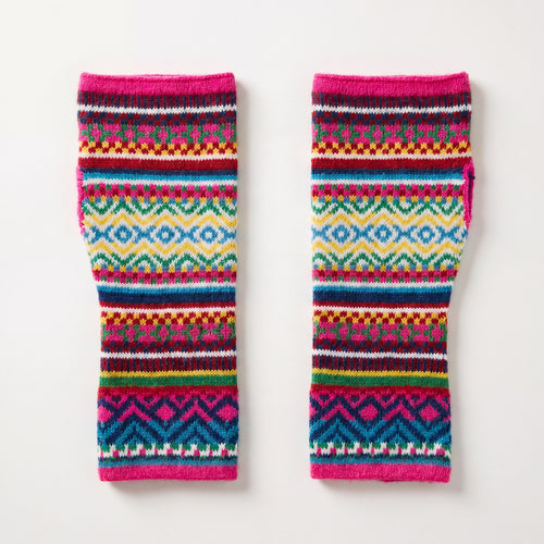 Pink Alpaca Fingerless Gloves - Fair Isle Style